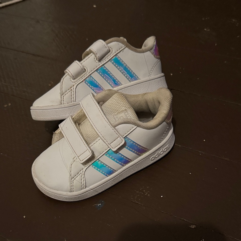 Adidas Kids' White Sneakers with Blue Stripes